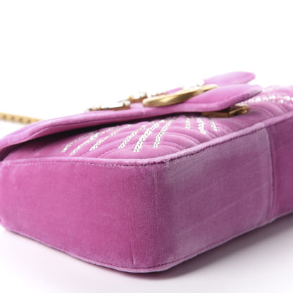 Gucci Velvet Matelasse Marquise Crystals Embroidered Small GG Marmont Shoulder Bag Malva 6 of 10