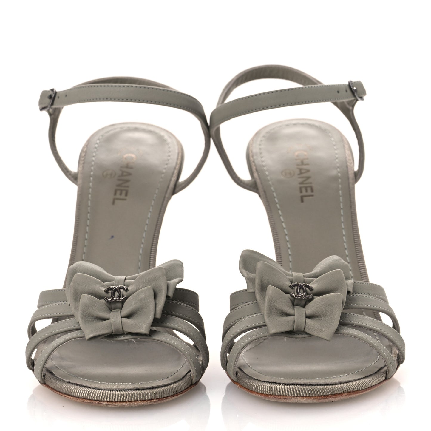 Lambskin Grosgrain Bow CC Sandals 36.5 Gris