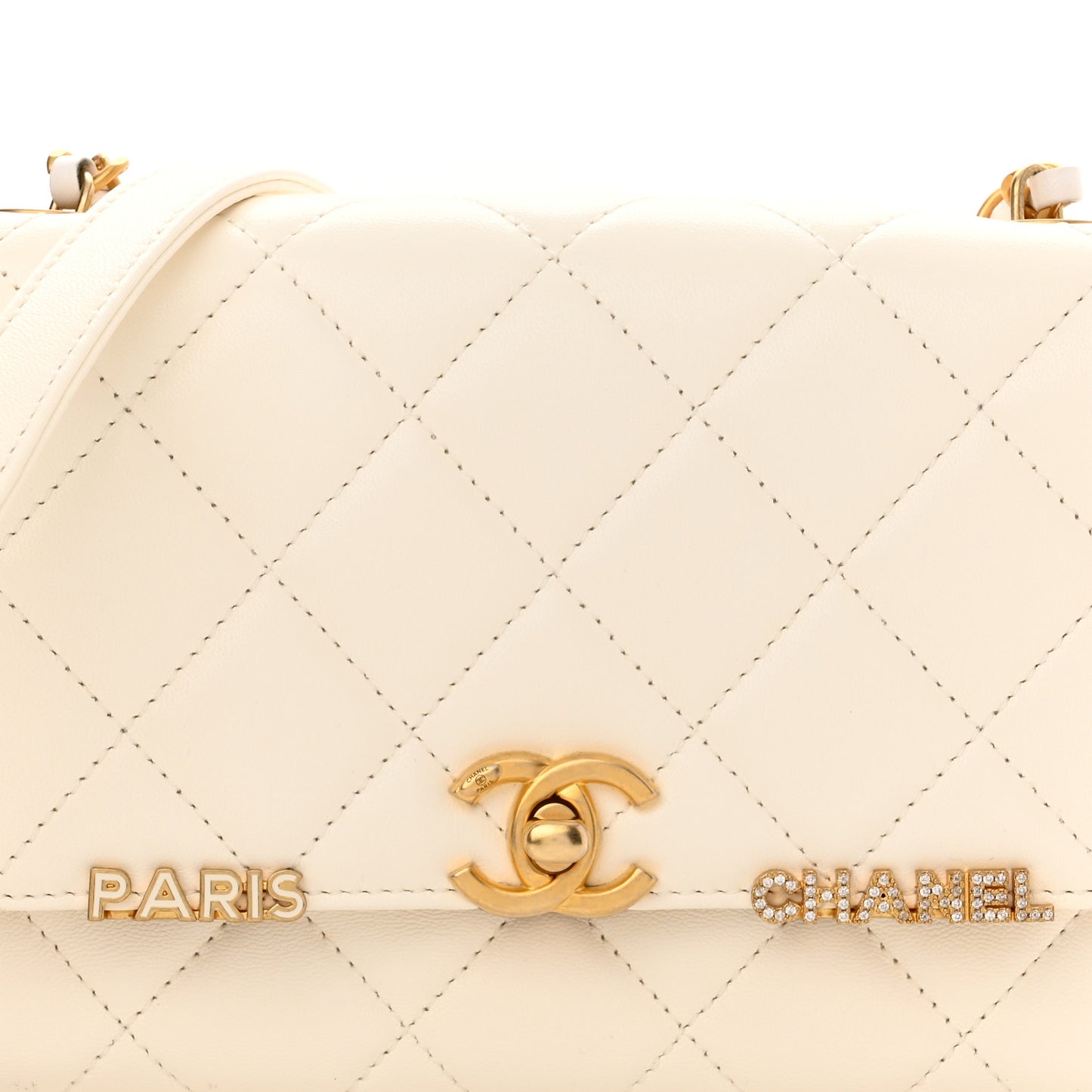 Lambskin Enamel Strass Quilted Mini Paris Monaco Flap White