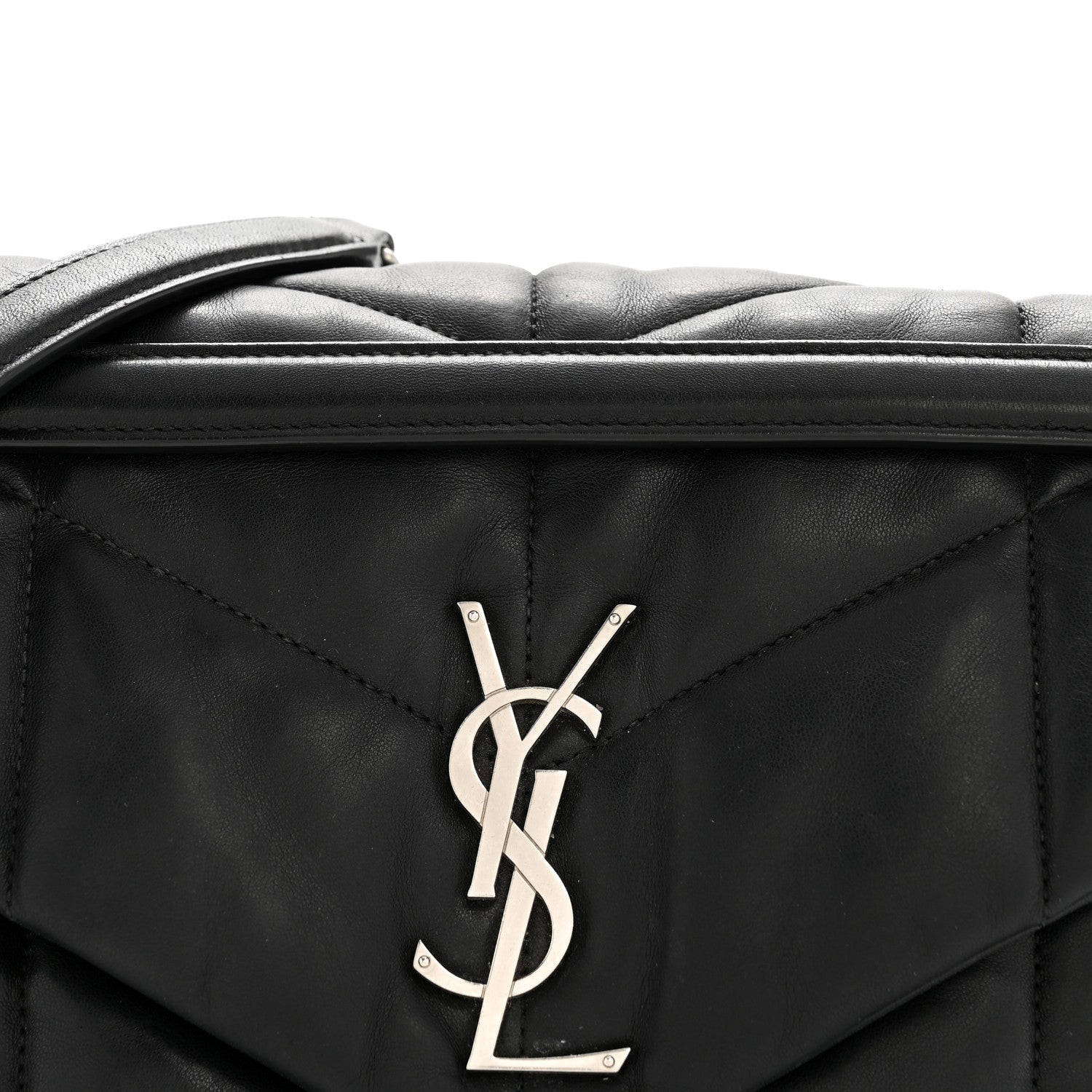 Saint Laurent Lambskin Quilted Medium Loulou Puffer Monogram Chain Satchel Black 8 of 13