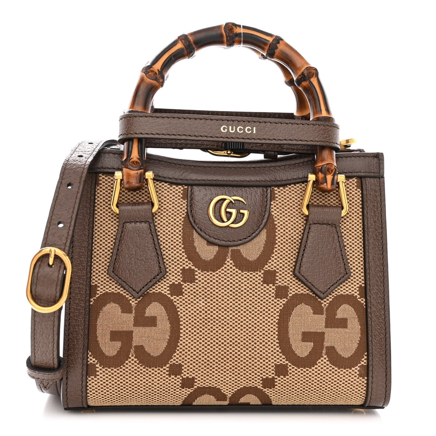 Monogram Jumbo GG Textured Dollar Calfskin Mini Diana Tote Bag Camel Ebony New Acero