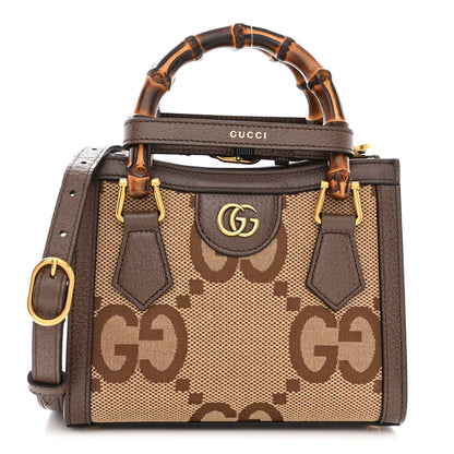 Gucci Monogram Jumbo GG Textured Dollar Calfskin Mini Diana Tote Bag Camel Ebony New Acero 1 of 15