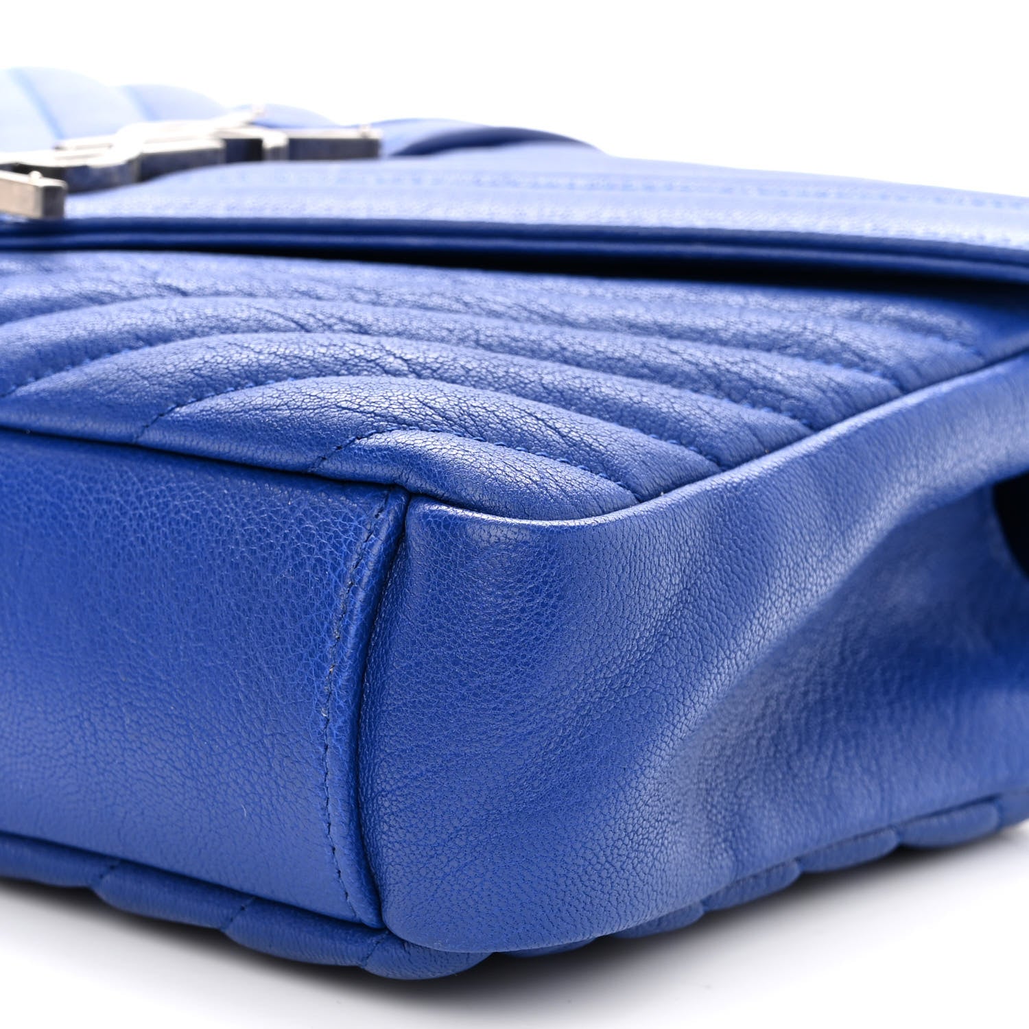 Saint Laurent Sheepskin Matelasse Chevron Monogram Medium College Bag Royal Blue 9 of 10