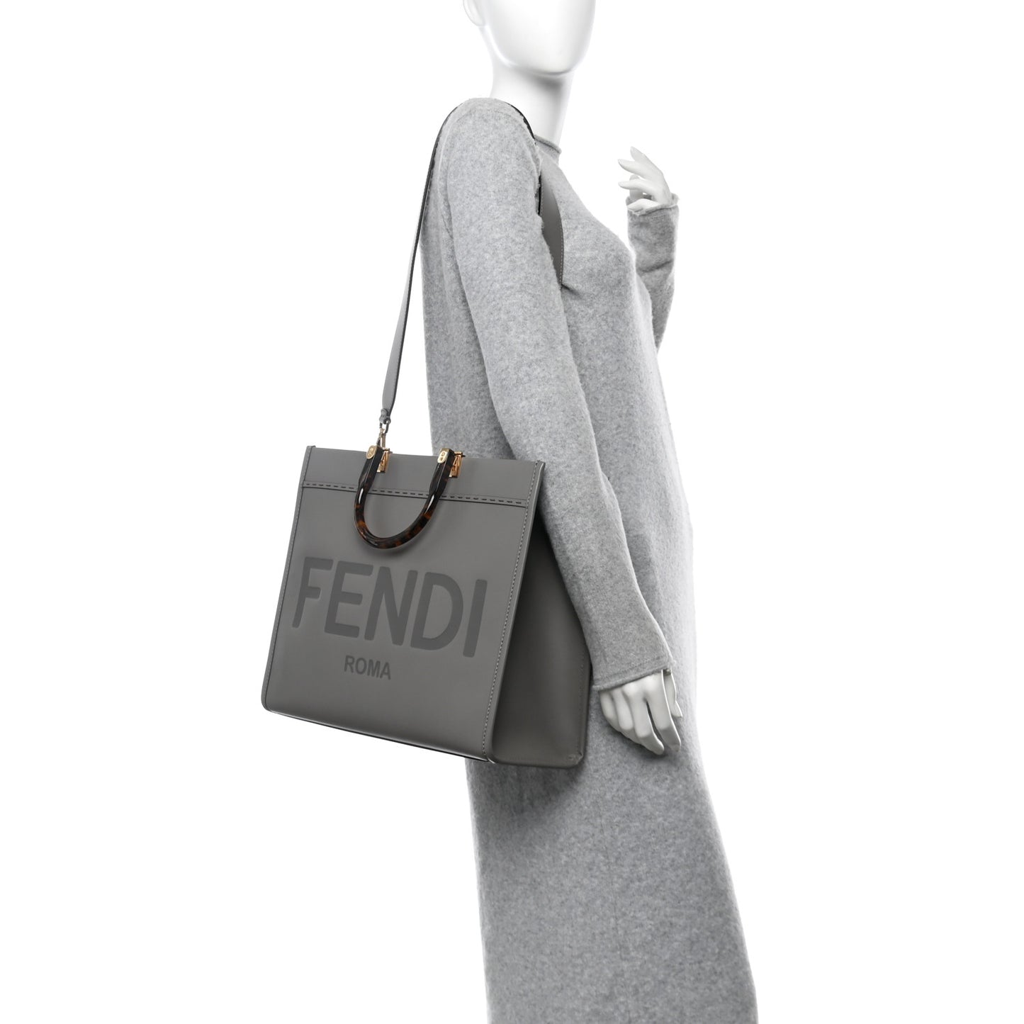 Vitello King Plexiglass Logo Embossed Medium Fendi Sunshine Shopper Tote Moon