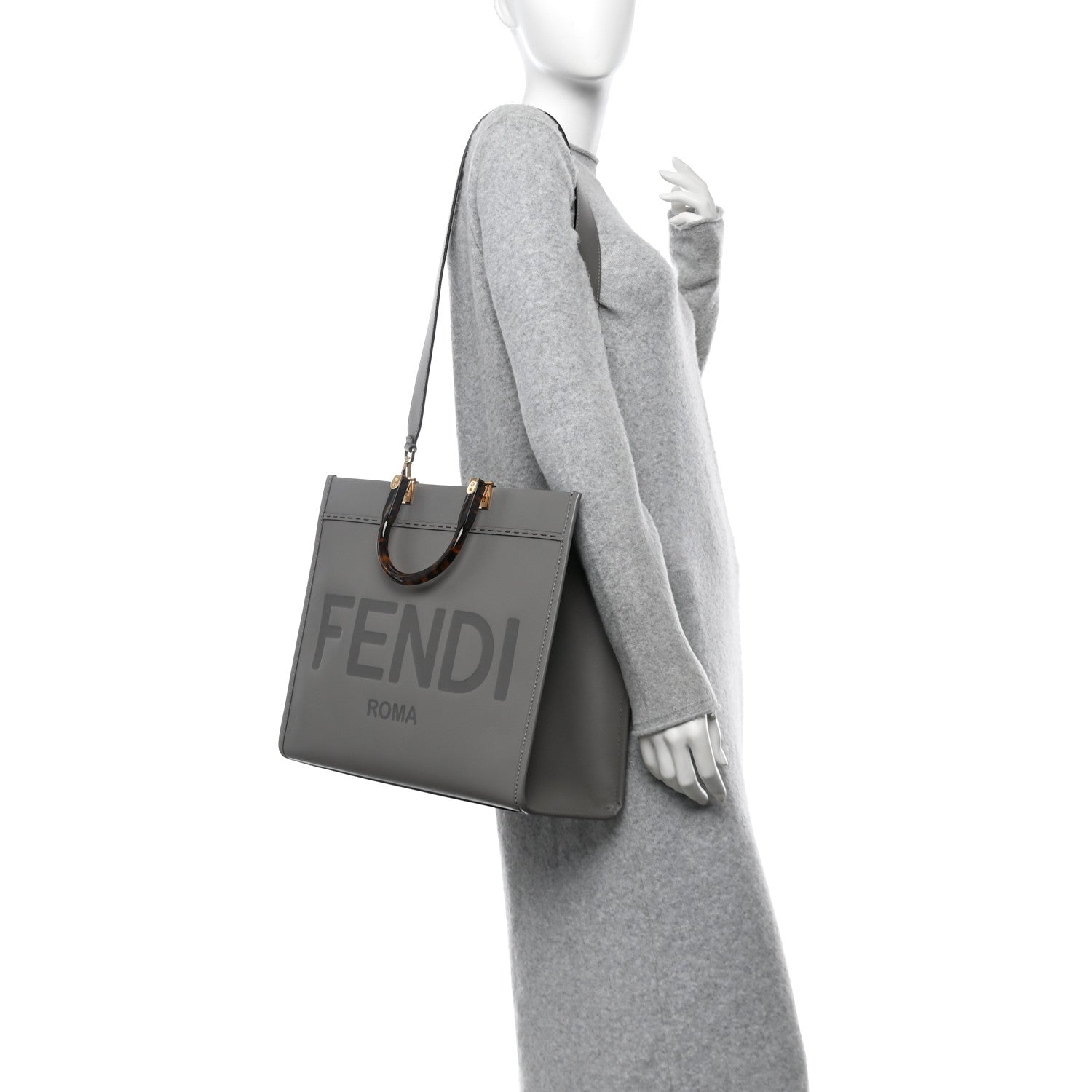 Fendi Vitello King Plexiglass Logo Embossed Medium Fendi Sunshine Shopper Tote Moon 2 of 10