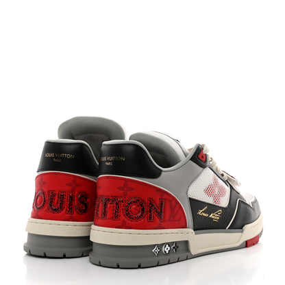 Louis Vuitton Calfskin Monogram Mens LV Trainer Sneakers 10 Grey Red Black 4 of 8