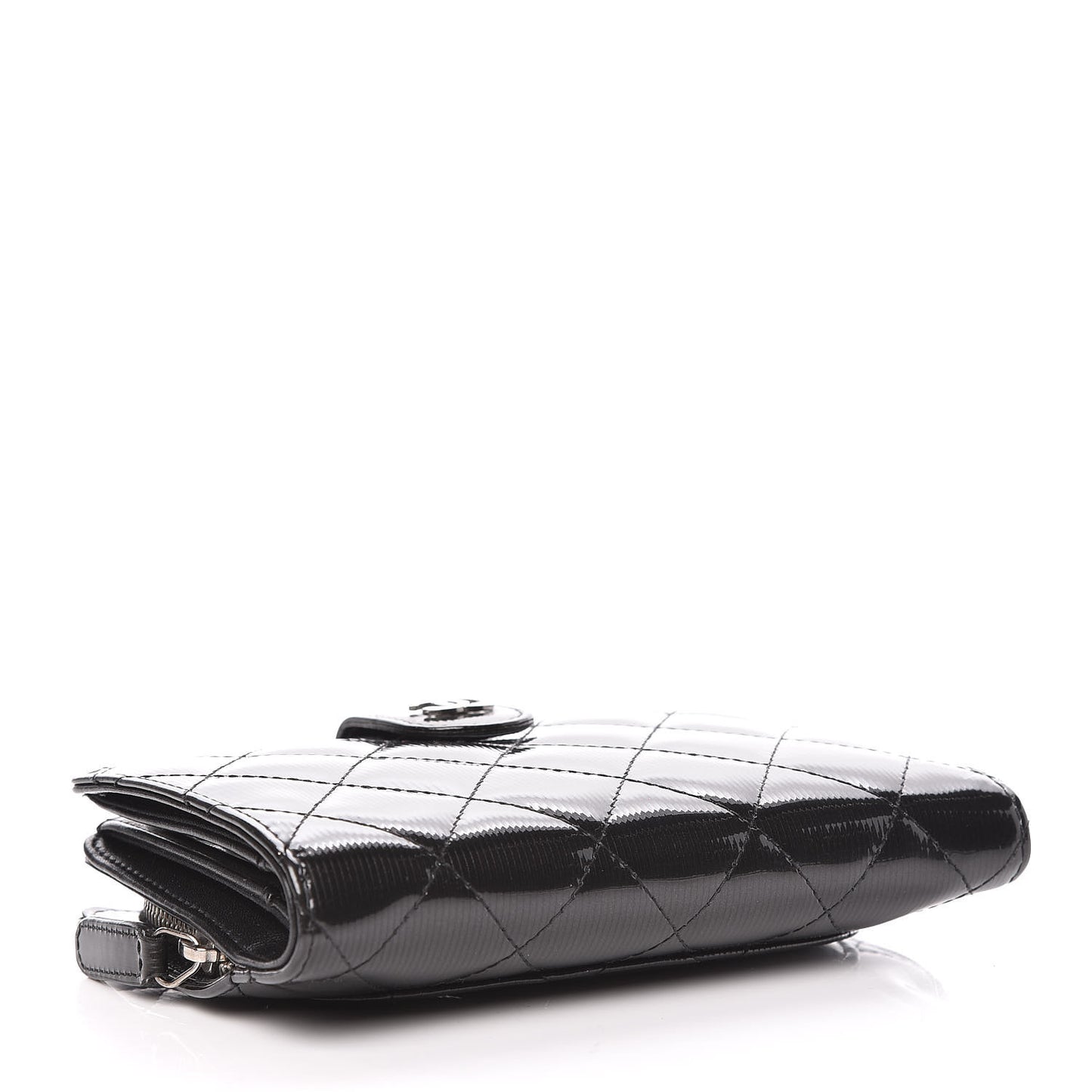 Striated Patent Quilted Zipped Pocket Wallet Grey