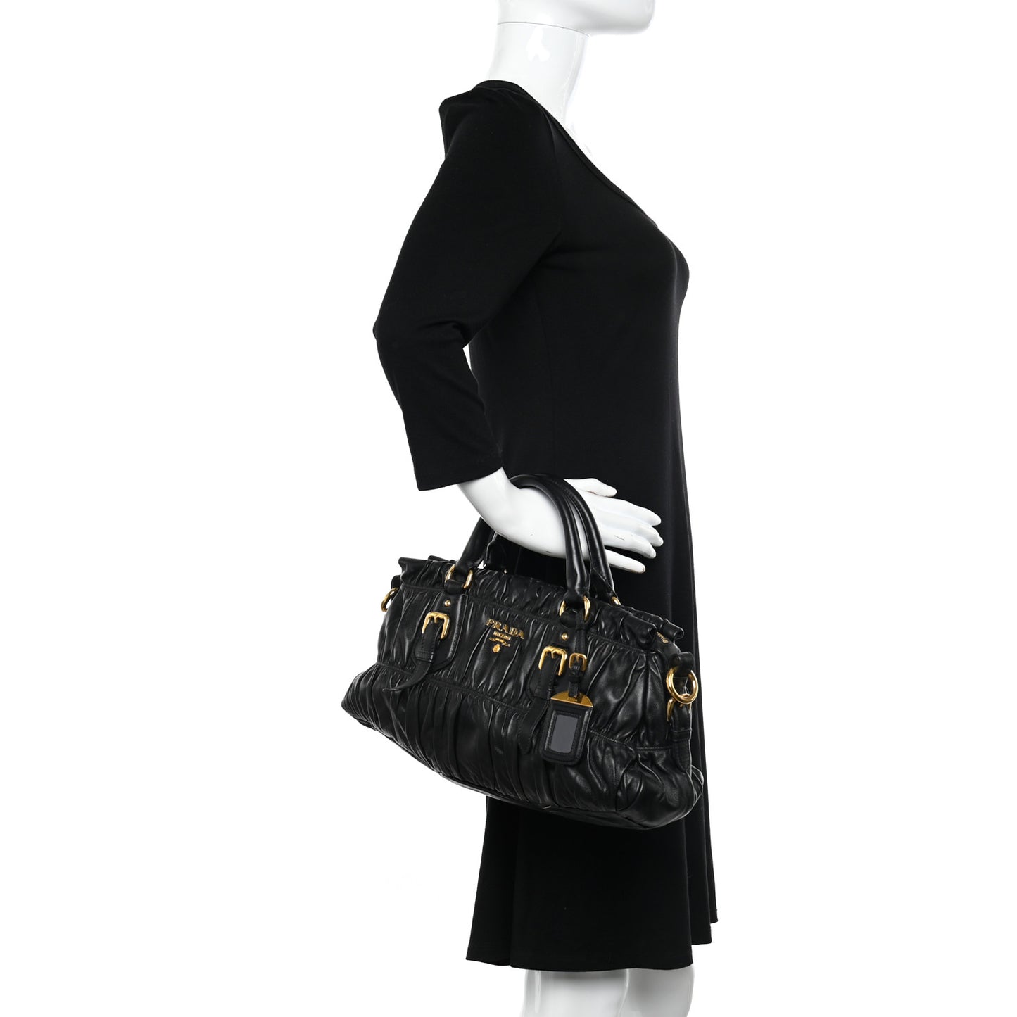 Nappa Gaufre Shopping Satchel Black