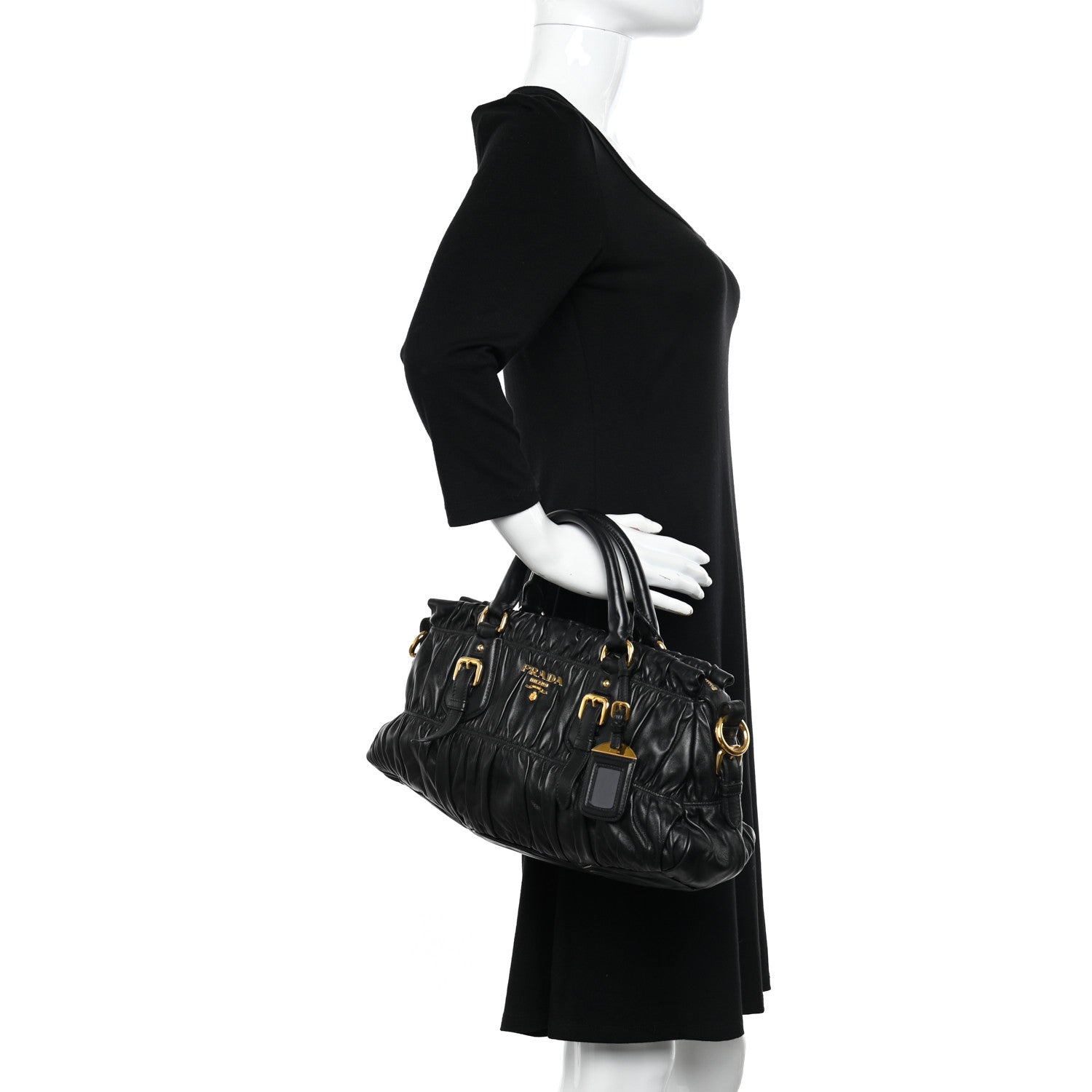 Prada Nappa Gaufre Shopping Satchel Black 2 of 10