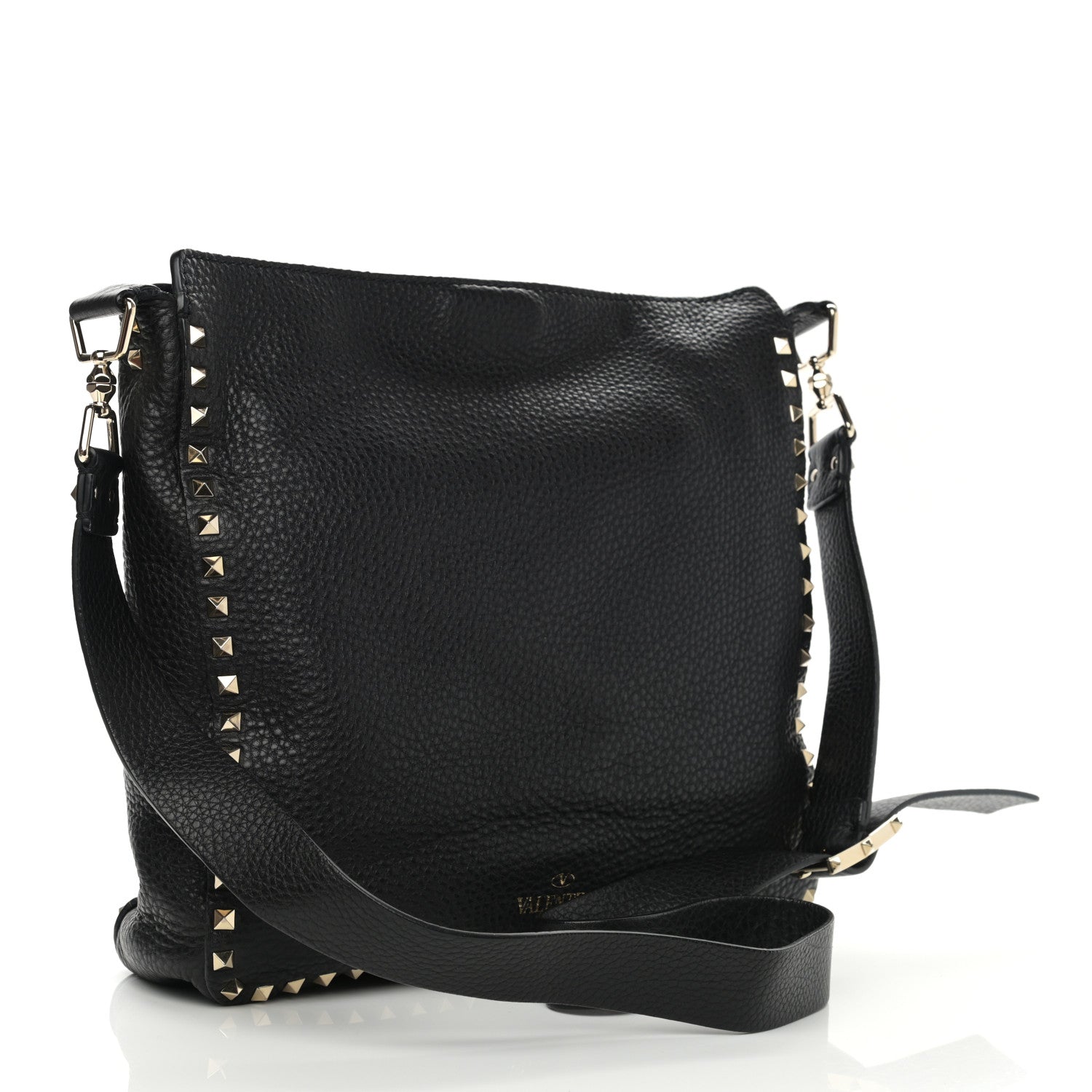 Valentino Garavani Pebbled Calfskin Large Rockstud Flip-Lock Messenger Bag Black 4 of 12