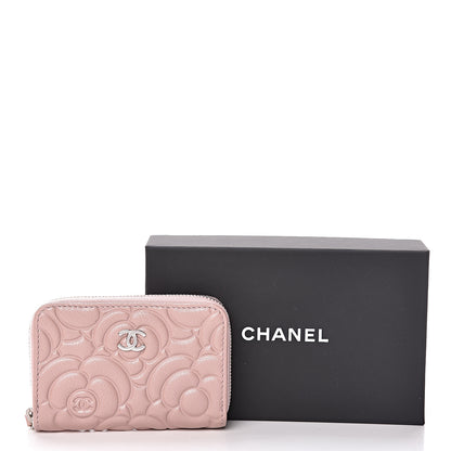 Chanel Goatskin Camellia Embossed Zip Coin Purse Light Pink 8 of 8