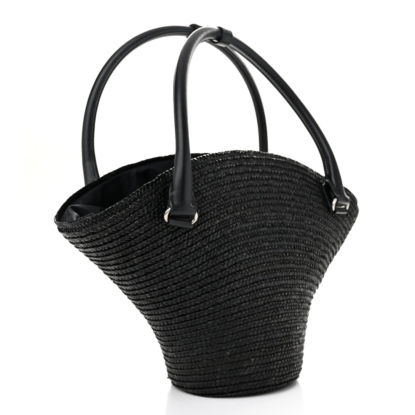 Raffia Woven Medium Basket Tote Black