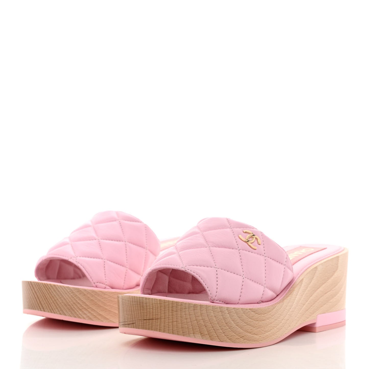 Lambskin Quilted CC Slip On Platform Sandals 40 Pink