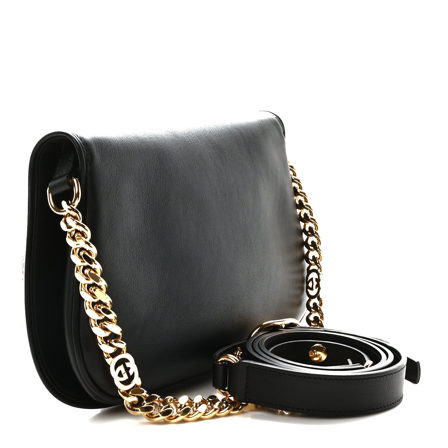 Gucci Roxy Calfskin Blondie Chain Shoulder Flap Bag Black 3 of 10