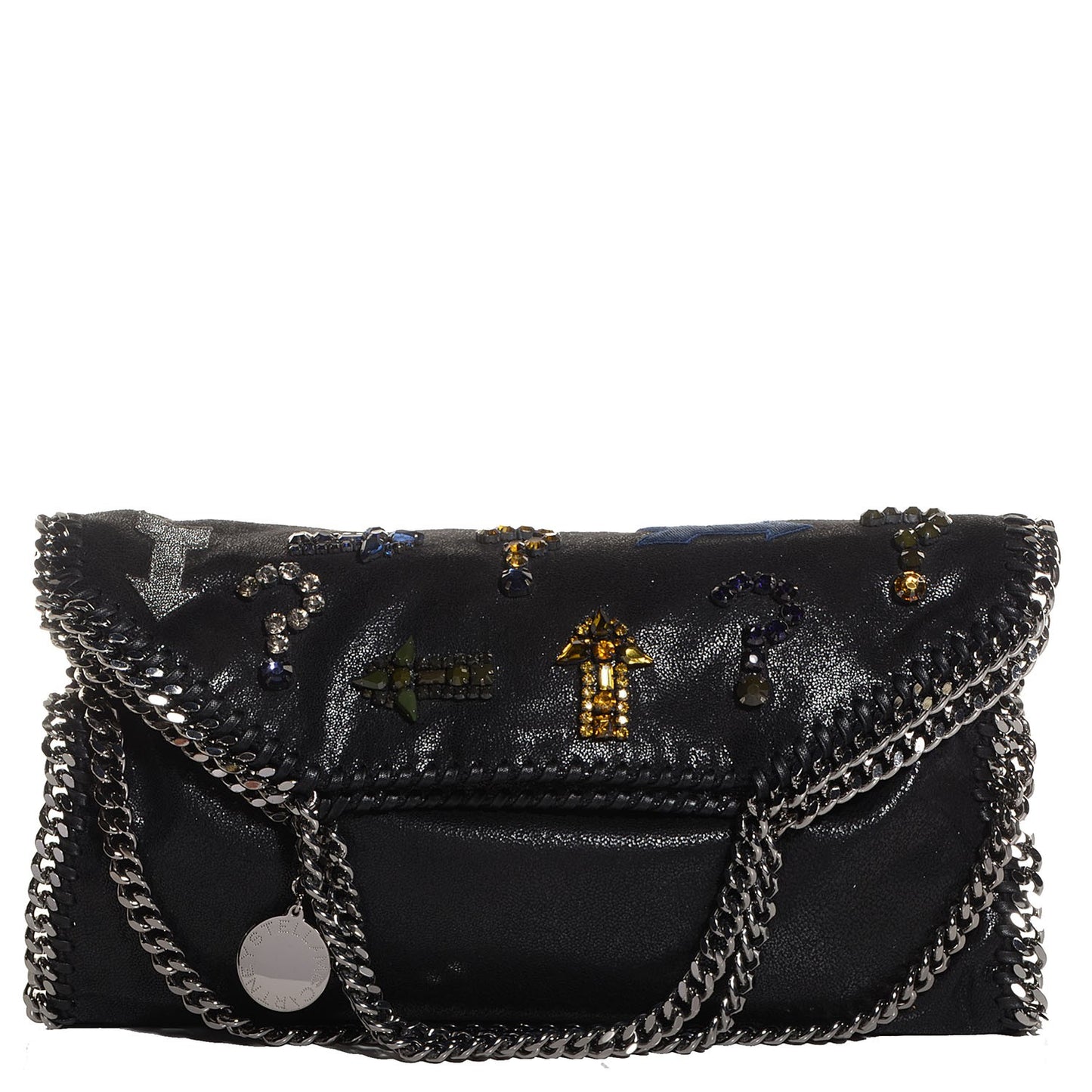 Embellished Shaggy Deer Small Falabella Fold Over Tote Black