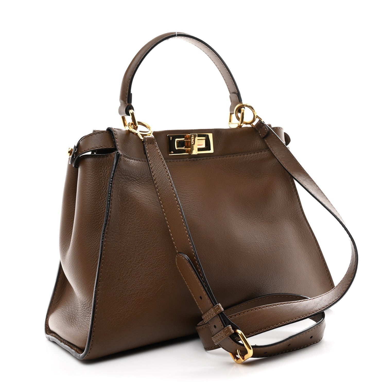 Fendi Vitello Seta Fabric Jacquard Pequin Medium Peekaboo Iconic Satchel Foresta Tobacco 2 of 9