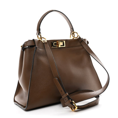 Fendi Vitello Seta Fabric Jacquard Pequin Medium Peekaboo Iconic Satchel Foresta Tobacco 2 of 9