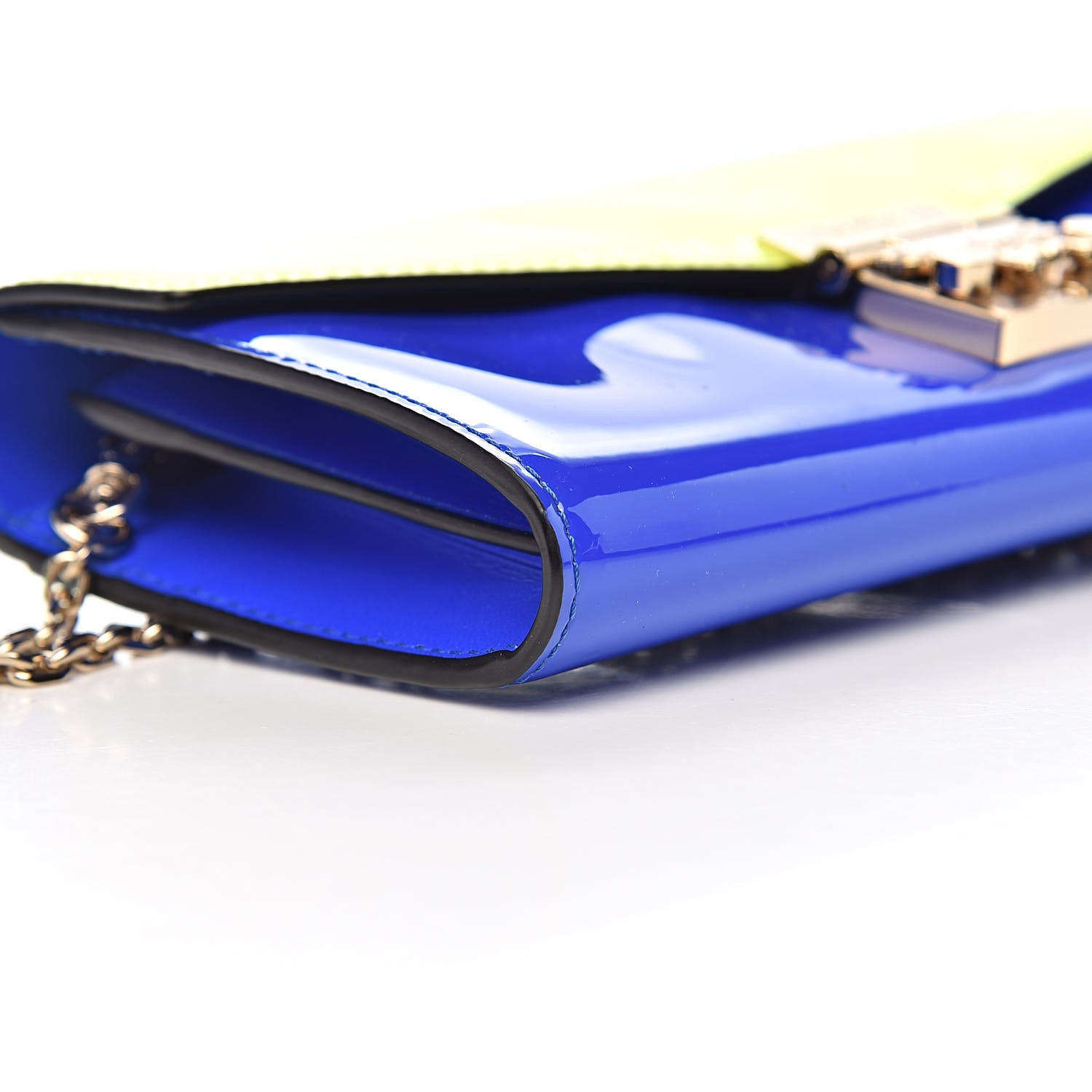 MCM Patent Two Tone Patricia Wallet On Chain Blue Neon Yellow 9 of 12