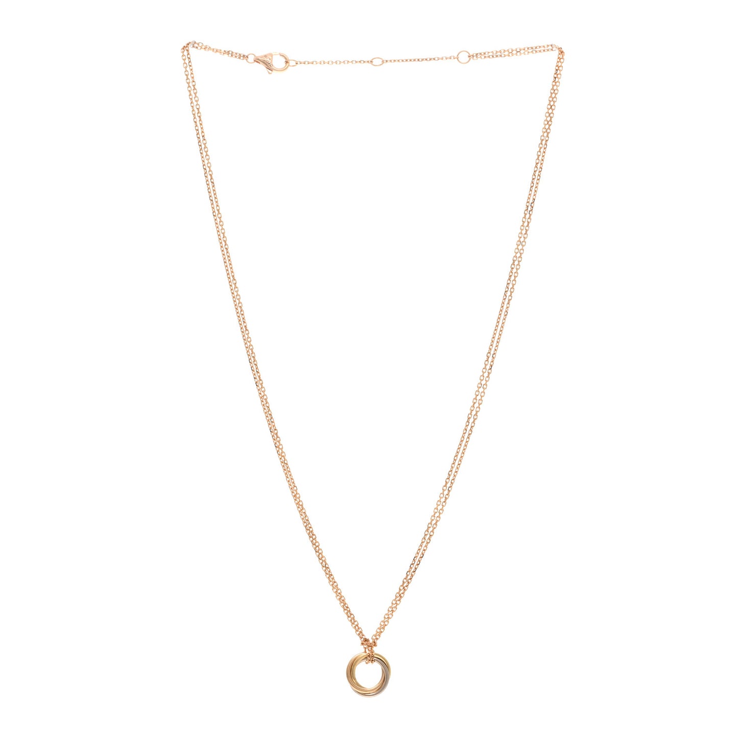 18K Pink Yellow White Gold Trinity Double Chain Pendant Necklace