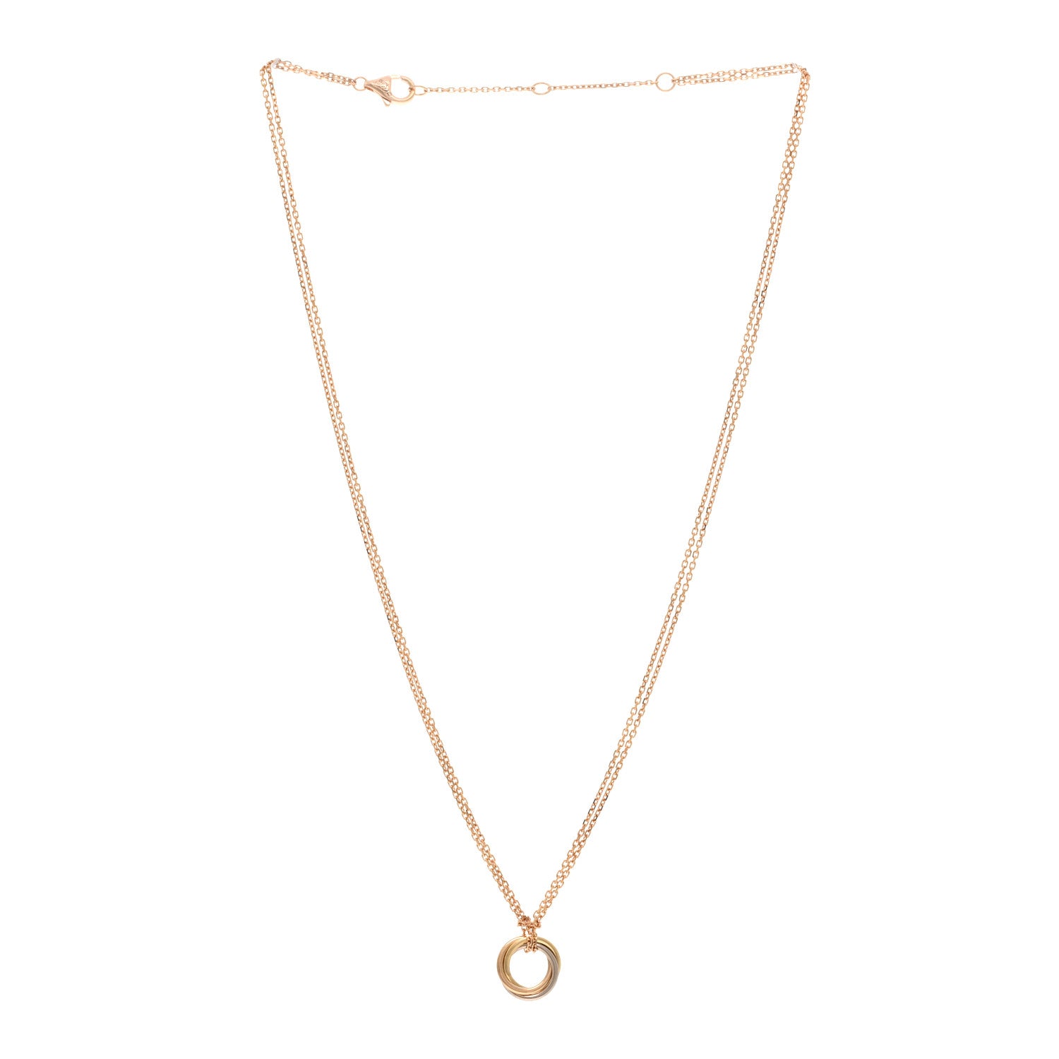 Cartier 18K Pink Yellow White Gold Trinity Double Chain Pendant Necklace 3 of 4