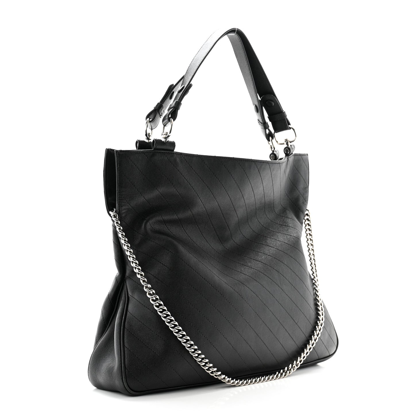 Sakai Be Green Calfskin Diagonal Stitched Medium Blondie Tote Black