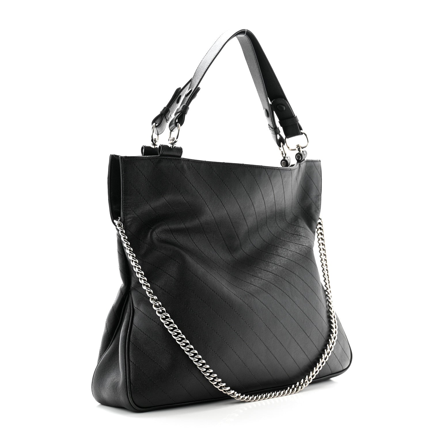 Gucci Sakai Be Green Calfskin Diagonal Stitched Medium Blondie Tote Black 3 of 12
