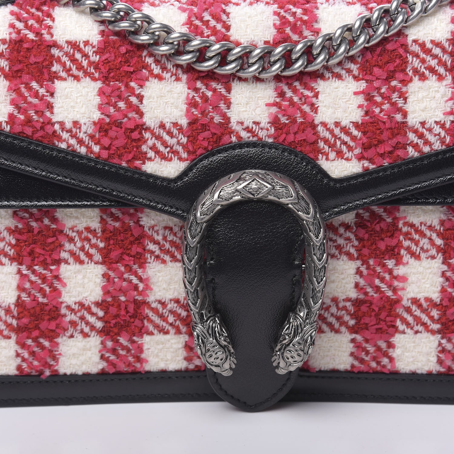 Gucci Tweed Check Small Dionysus Shoulder Bag Black Red 10 of 12