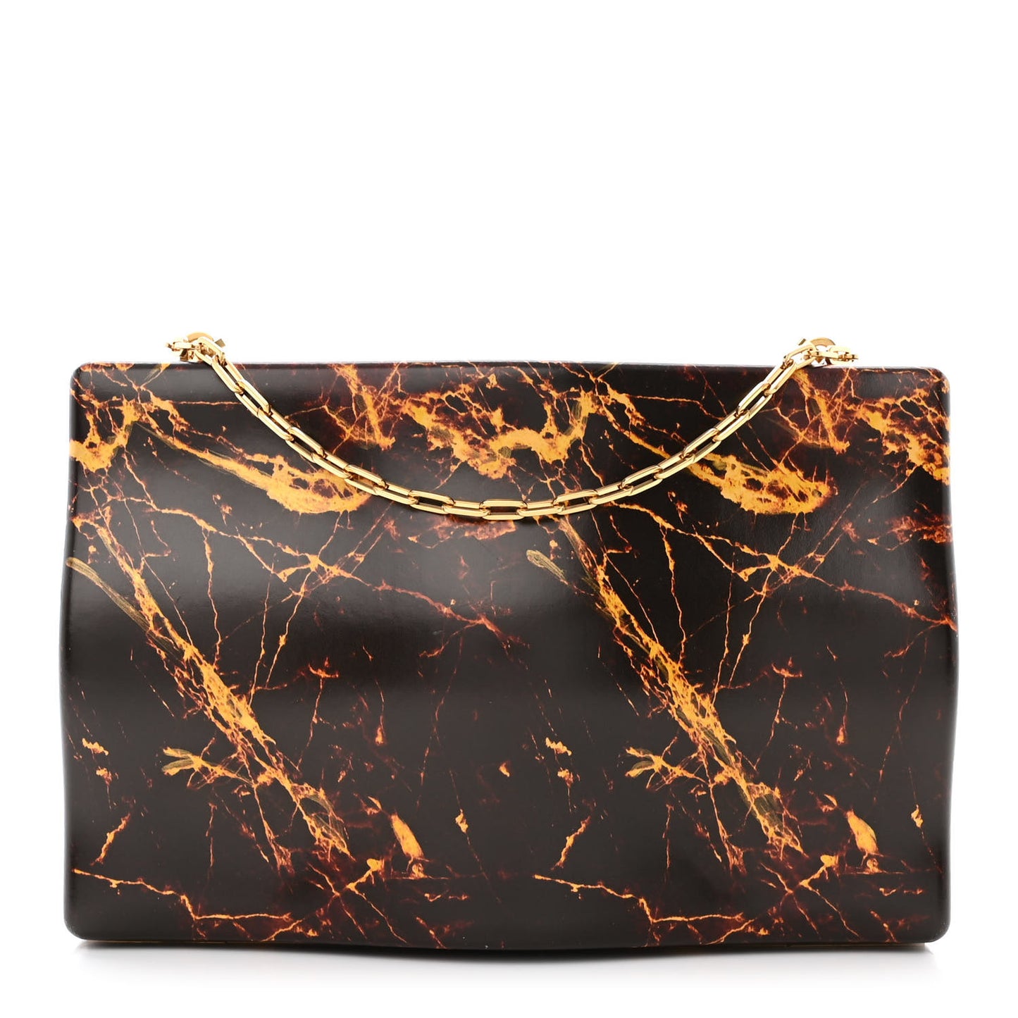 Spazzolato Calfskin Chain Clutch Gold Marble