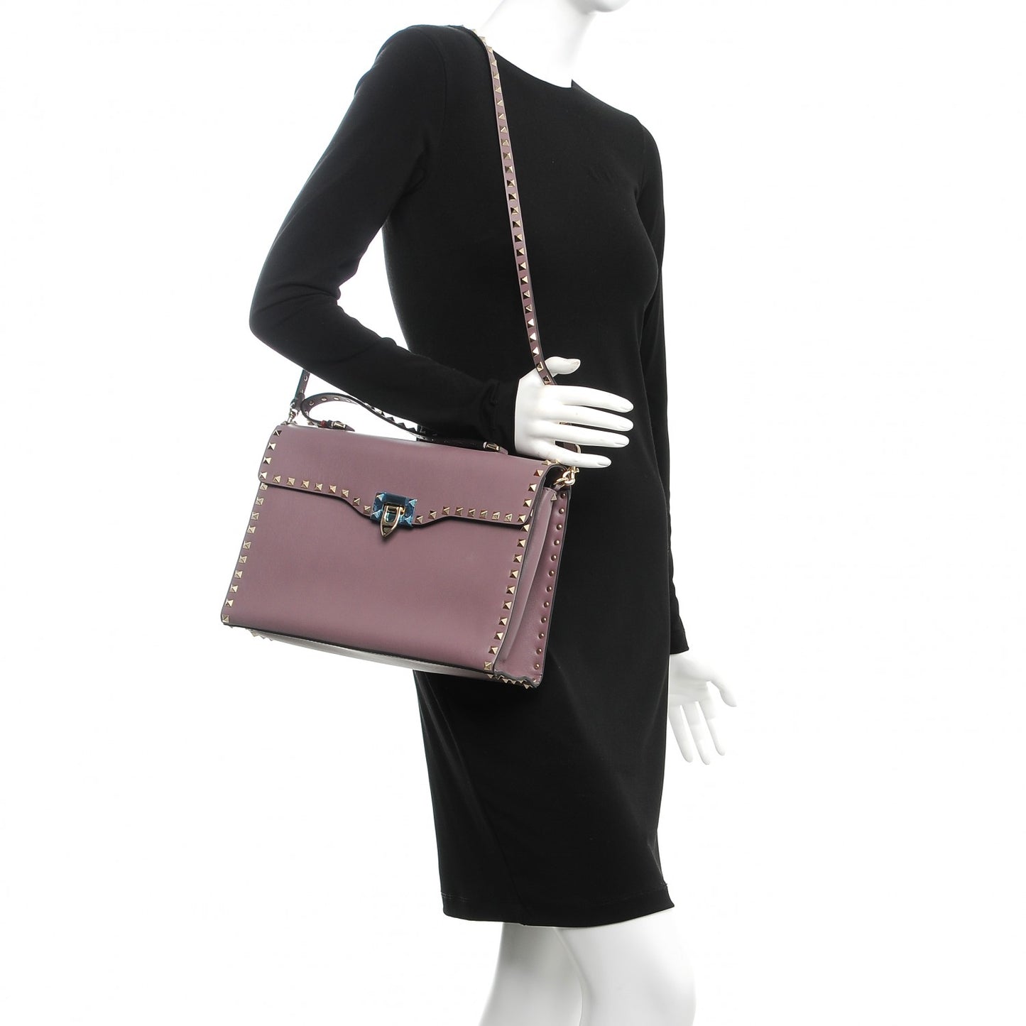 Calfskin Rockstud Single Handle Flap Bag Dark Mauve