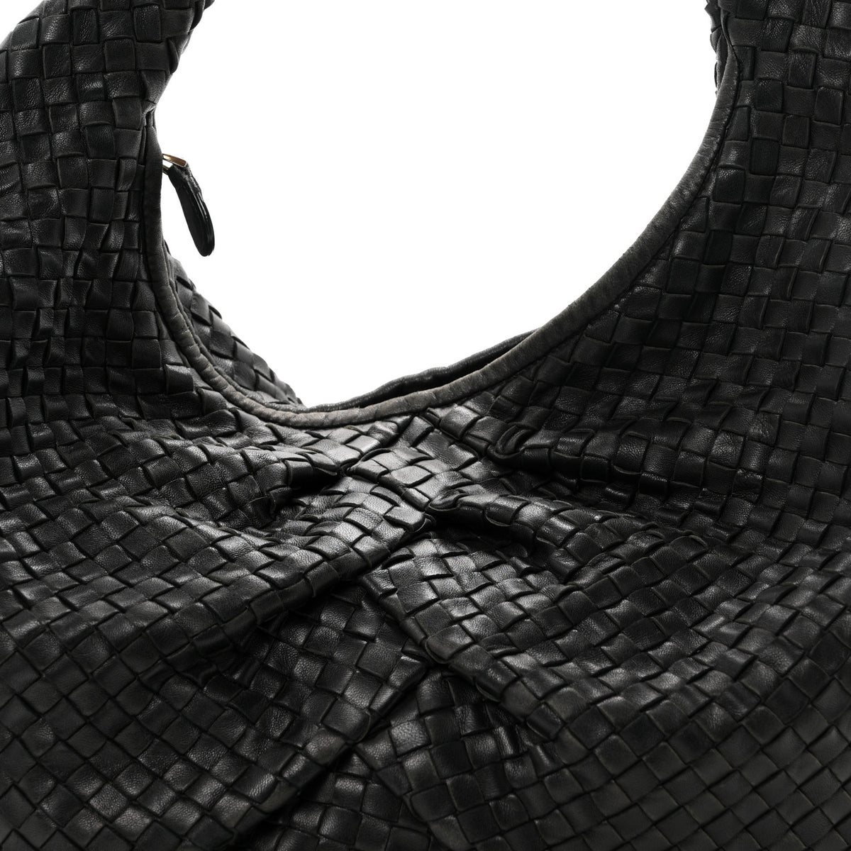 Nappa Intrecciato Pleated Large Veneta Hobo Black