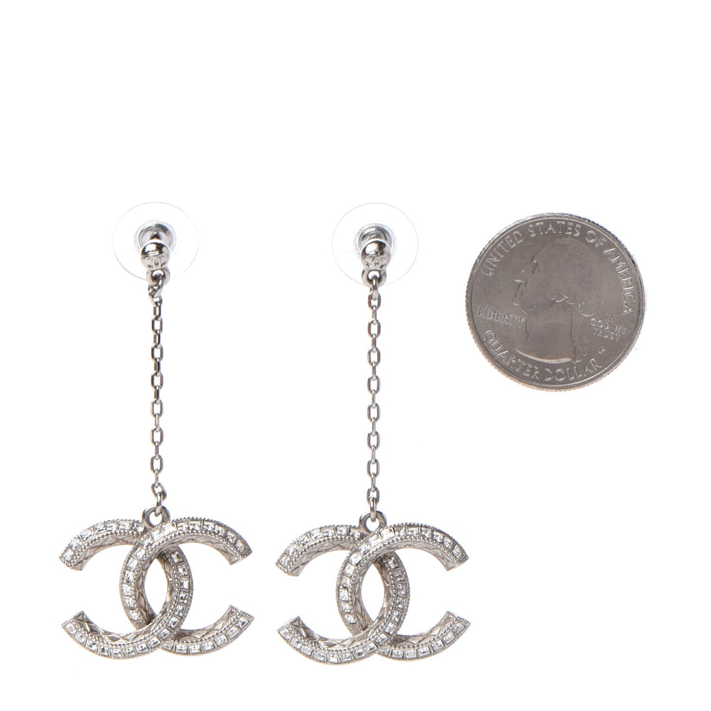 Baguette Crystal CC Drop Earrings Silver