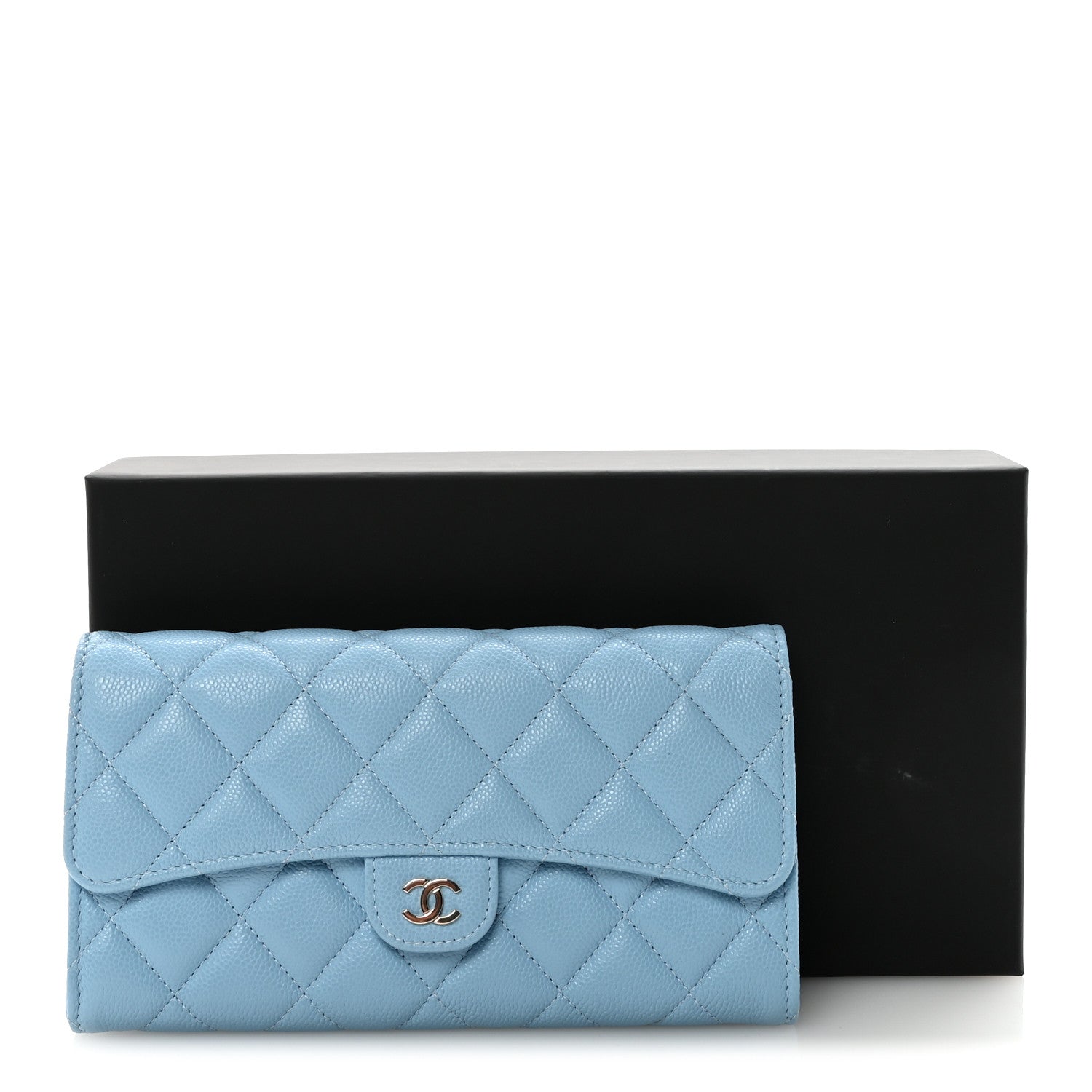 Chanel Caviar Quilted Large Gusset Flap Wallet Light Blue 9 of 9