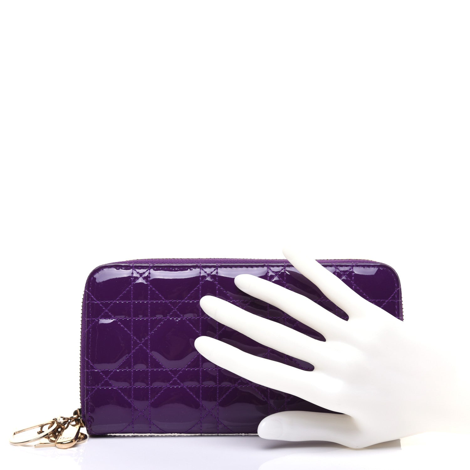 Christian Dior Patent Cannage Voyageur Zip Around Wallet Purple 2 of 12