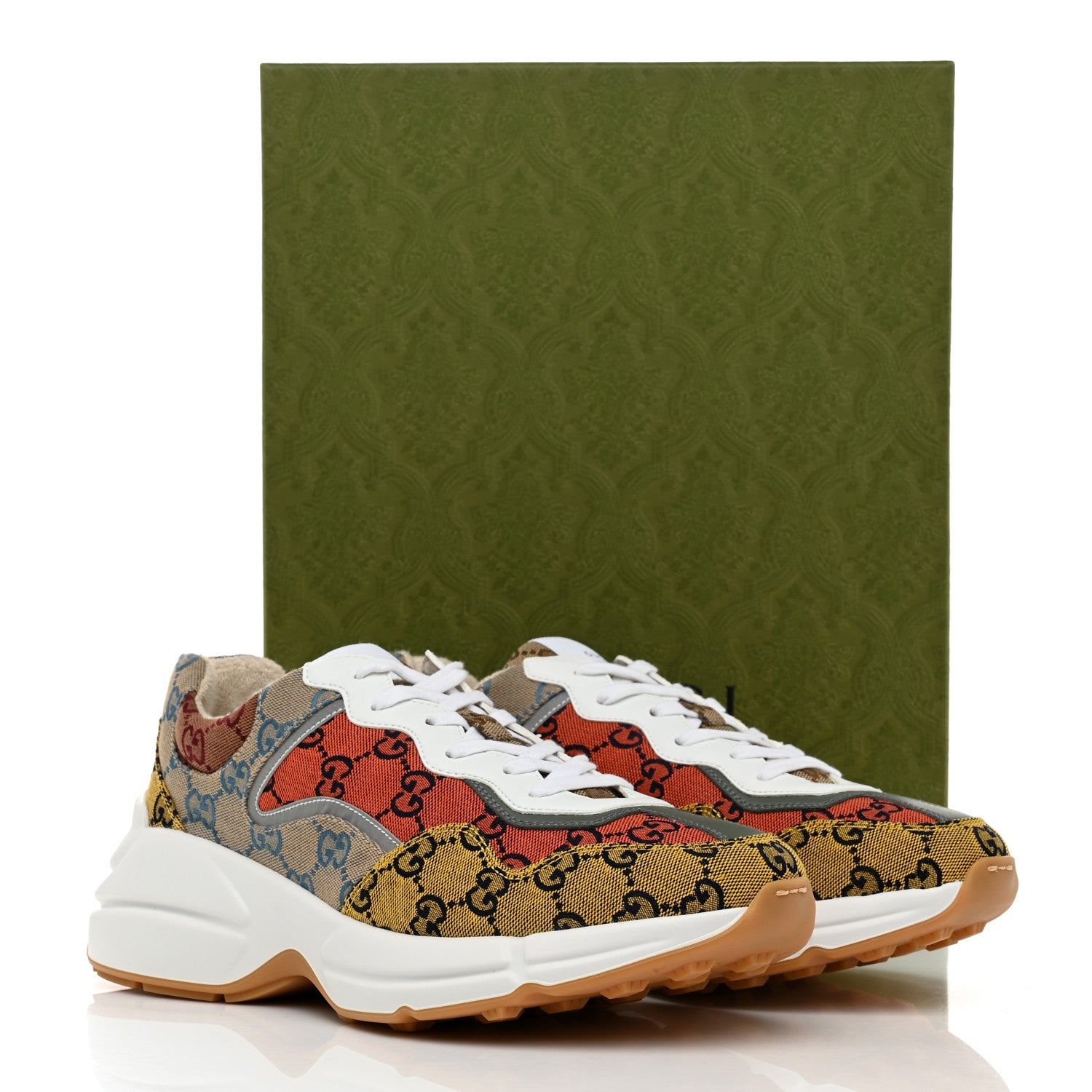 Gucci Monogram Multicolor Mens Rhyton Sneakers 8 Yellow Blue Great White Tabasco 8 of 8