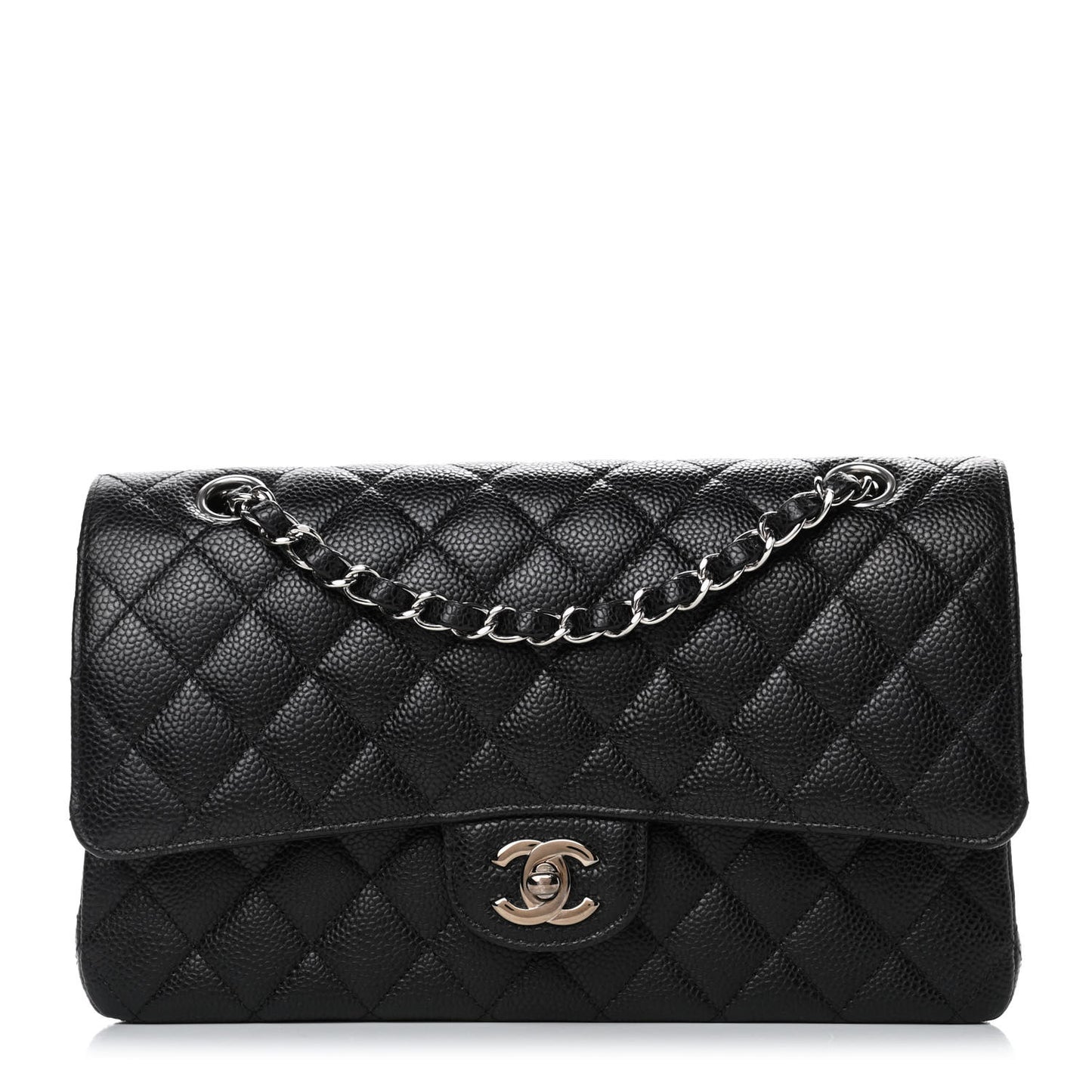 Caviar Quilted Medium Double Flap Black