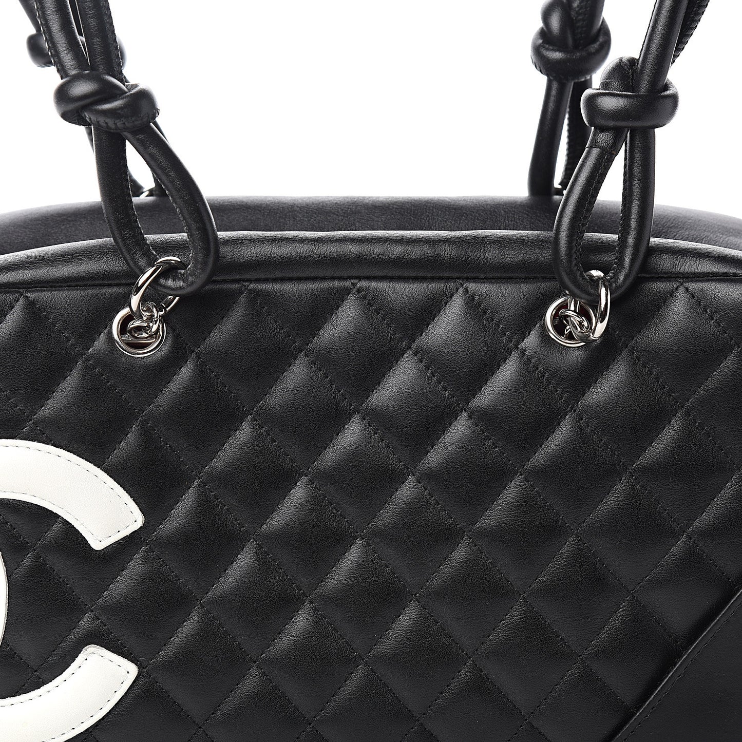 Calfskin Quilted Large Cambon Bowler Black White