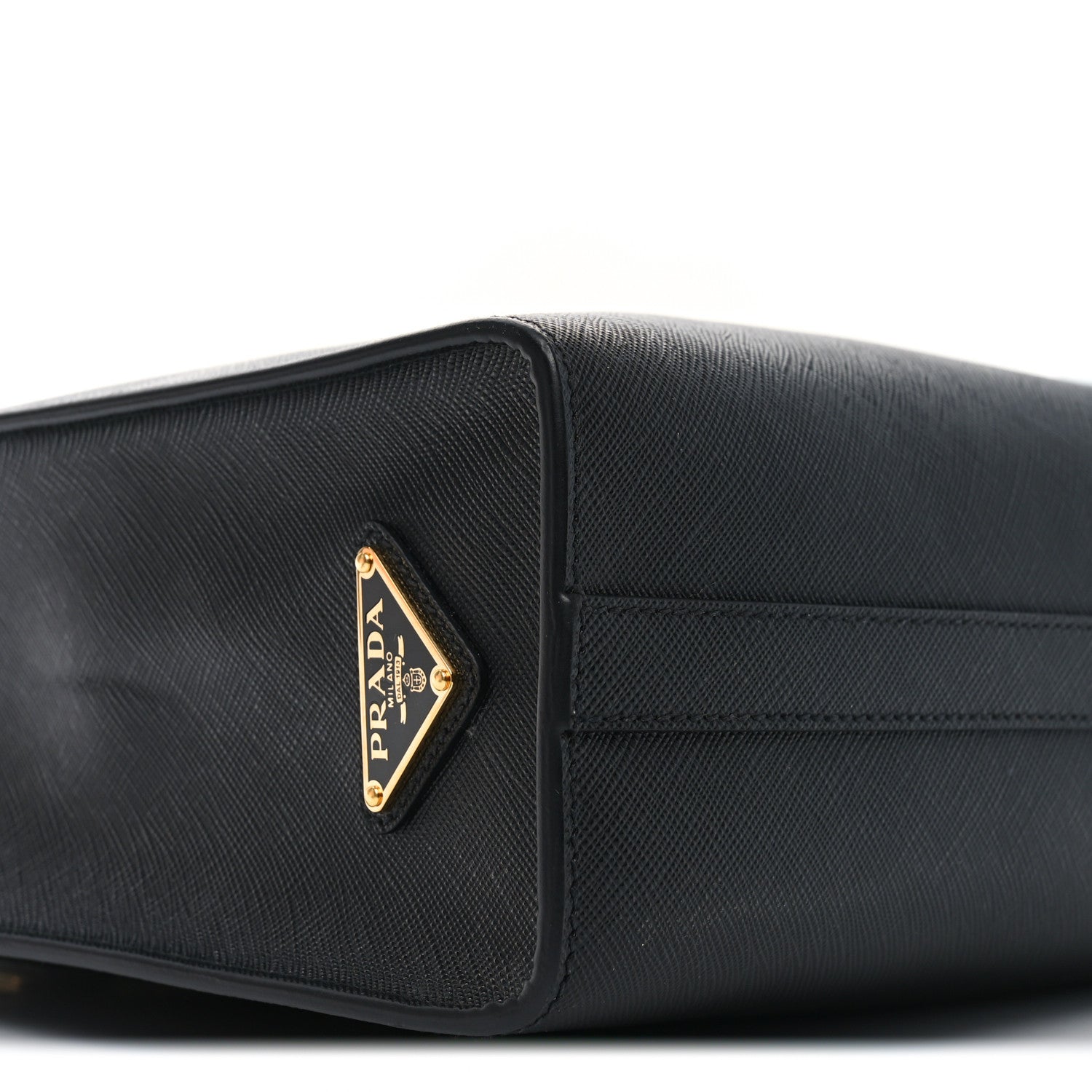 Prada Saffiano Lux Logo Embossed Medium Shoulder Tote Handbag Black 8 of 9