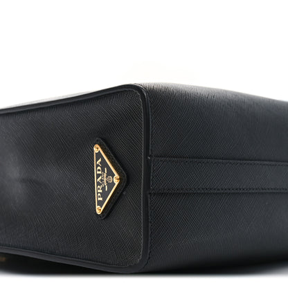 Prada Saffiano Lux Logo Embossed Medium Shoulder Tote Handbag Black 8 of 9