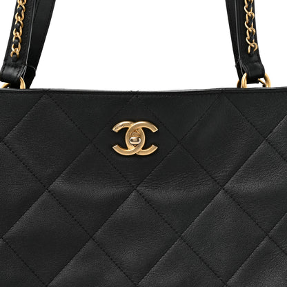 Chanel Calfskin Quilted Book Pocket Shopping Tote Black 8 of 12
