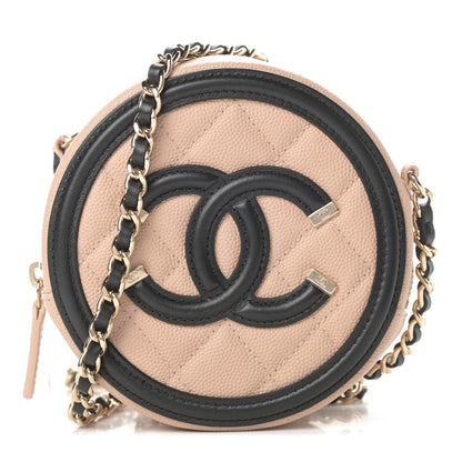 Chanel Caviar Quilted Round Filigree Crossbody Beige Black 1 of 11