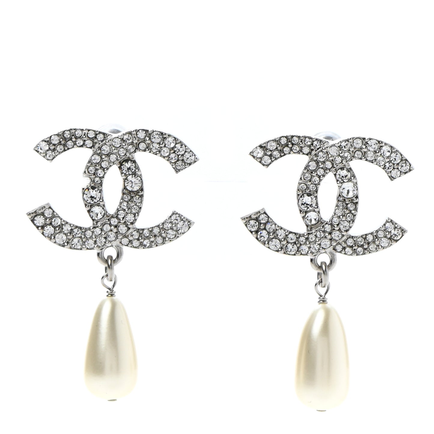 Crystal Pearl CC Drop Darling Bows Earrings Silver Pearly White
