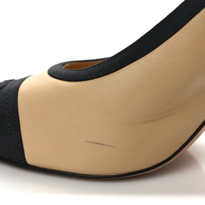 Chanel Lambskin Grosgrain Cap Toe CC Slingback Pumps 39 Beige Black 8 of 9