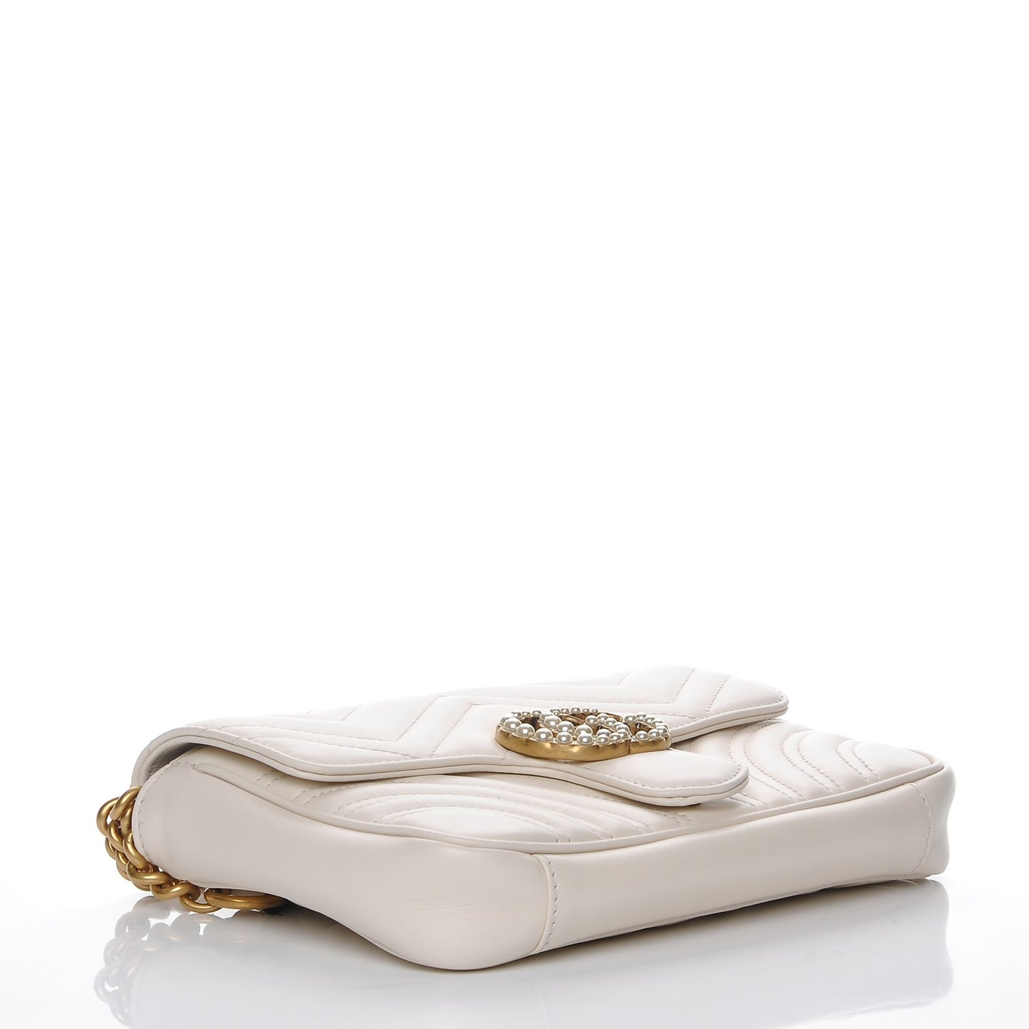 Calfskin Matelasse Pearly GG Marmont Chain Belt Bag Mystic White