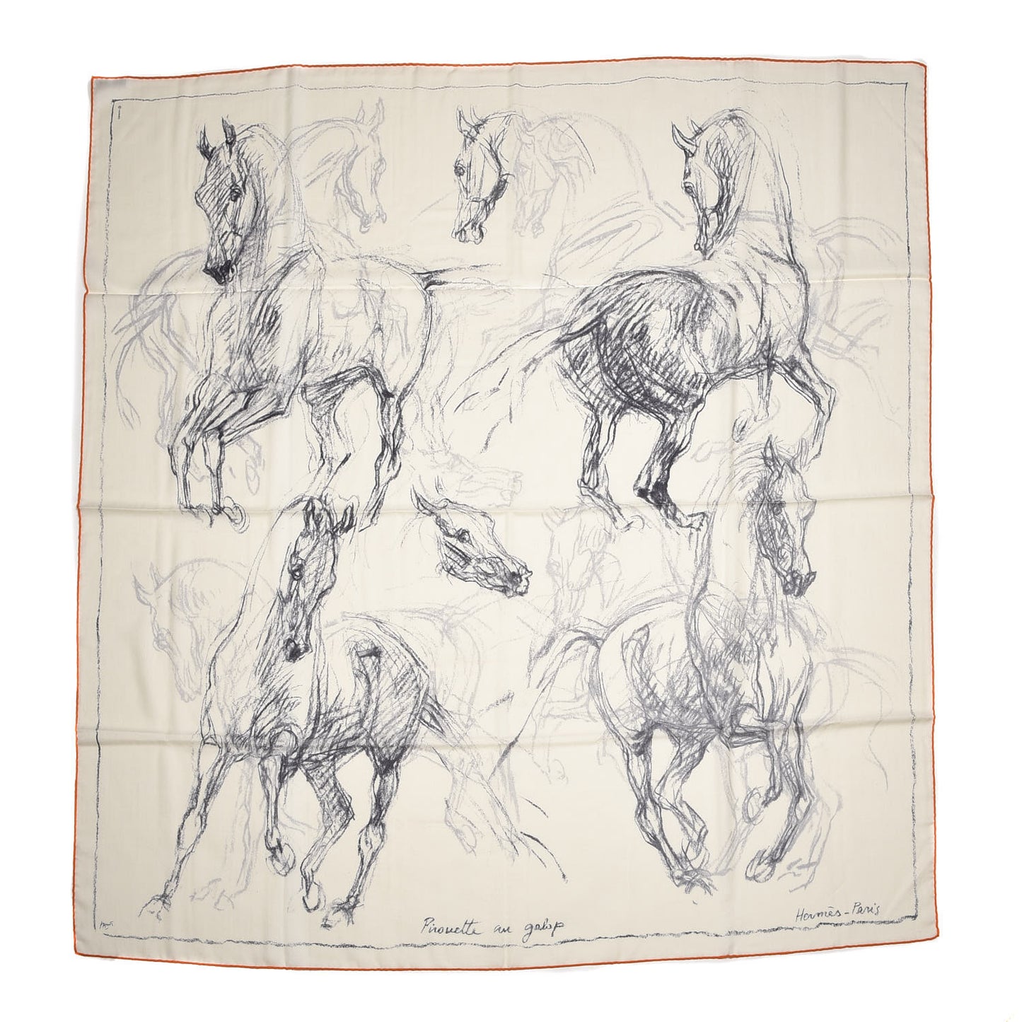 Cashmere Silk Pirouette au Galop Shawl 140 Blanc Noir Gris