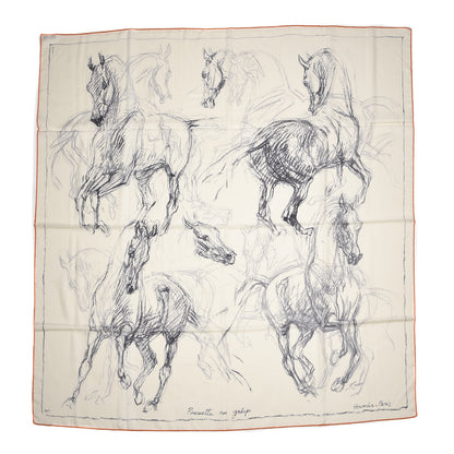 Hermes Cashmere Silk Pirouette au Galop Shawl 140 Blanc Noir Gris 1 of 6