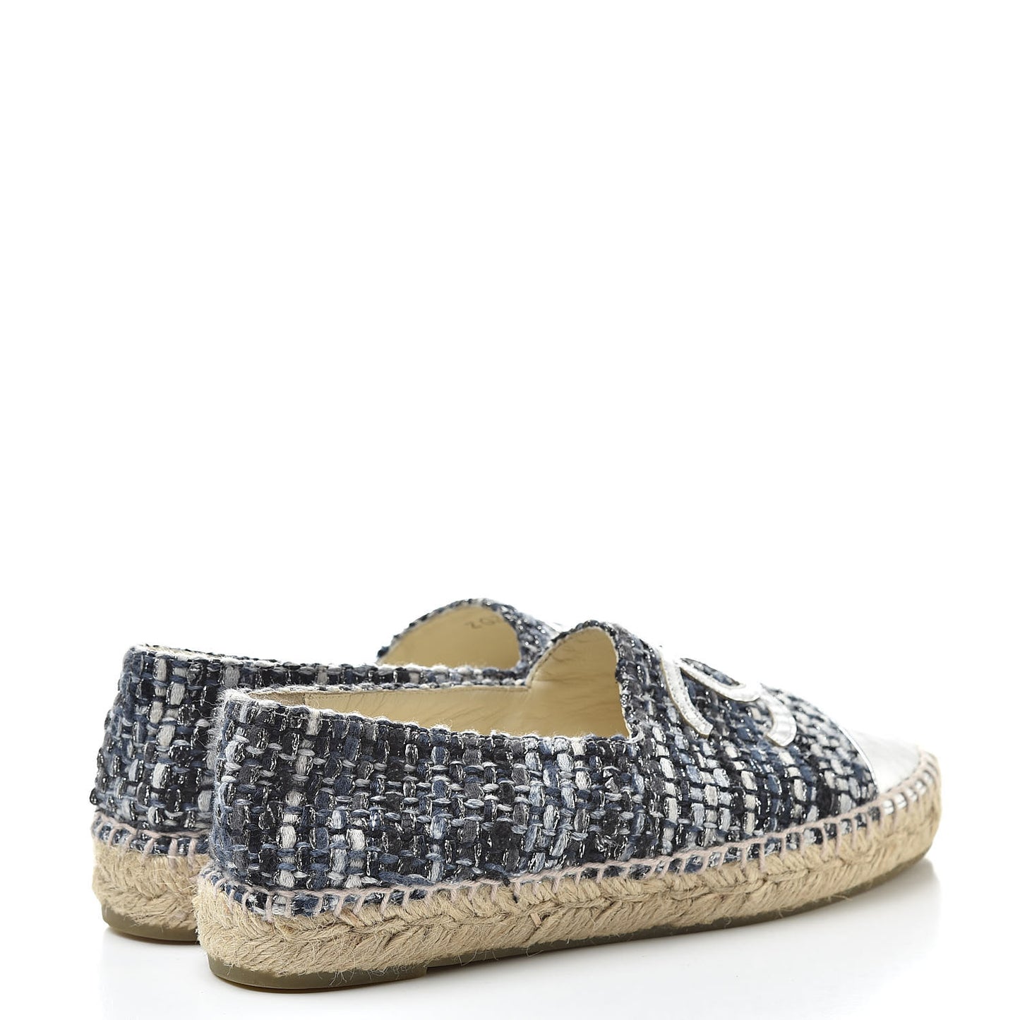 Metallic Tweed Lambskin CC Espadrilles 36 Blue Black Silver