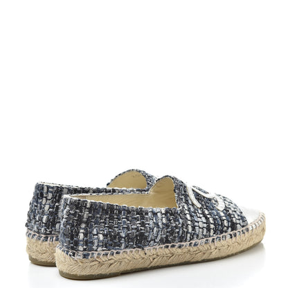 Chanel Metallic Tweed Lambskin CC Espadrilles 36 Blue Black Silver 4 of 11