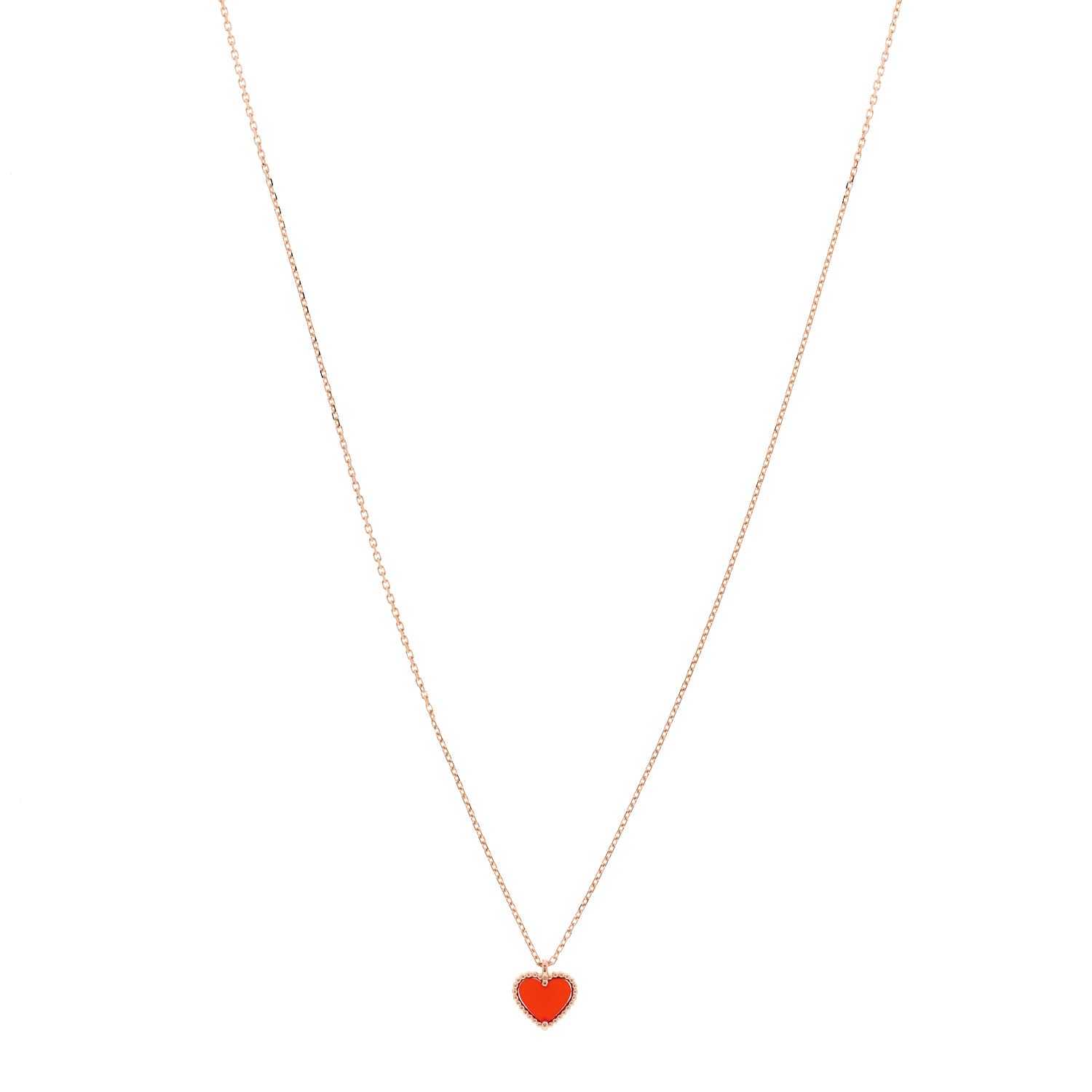 Van Cleef & Arpels 18k Rose Gold Carnelian Sweet Alhambra Heart Pendant Necklace 1 of 6