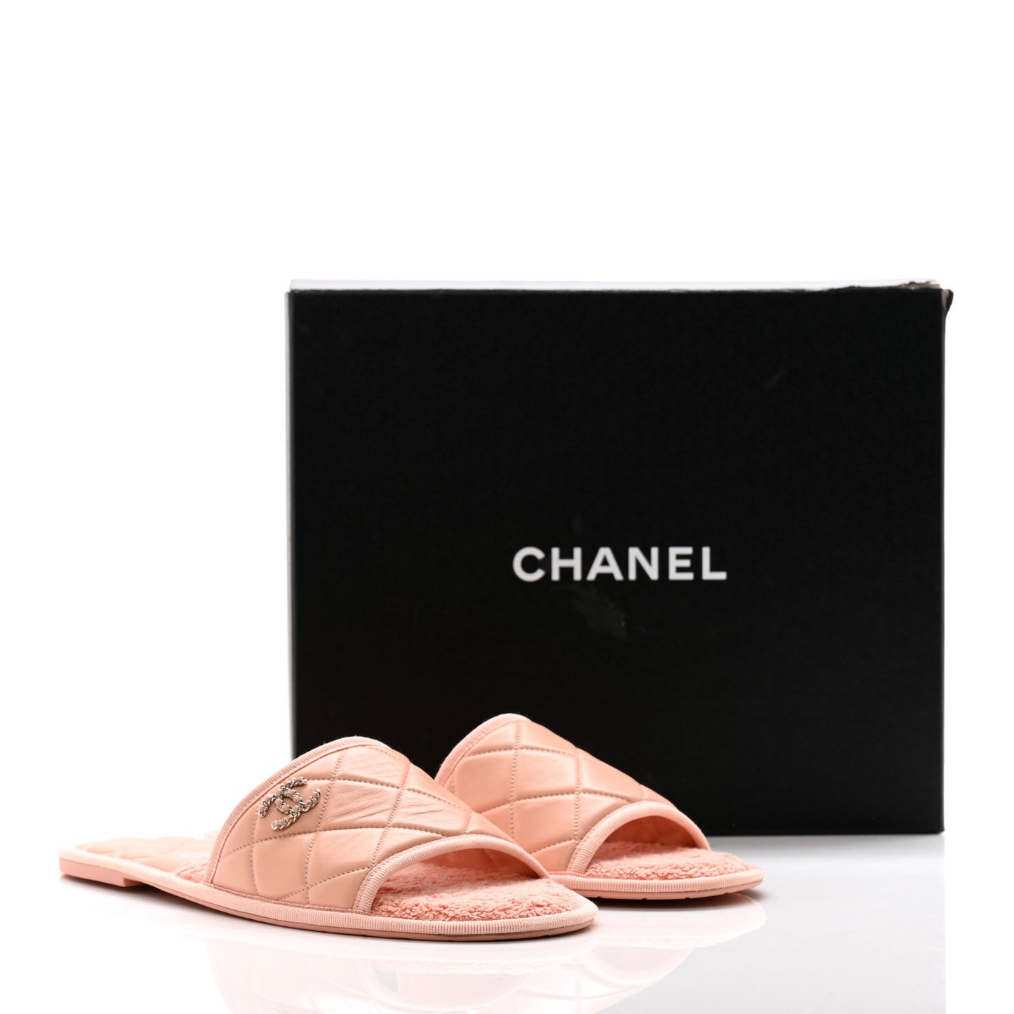 Lambskin CC Flat Mules L Light Pink