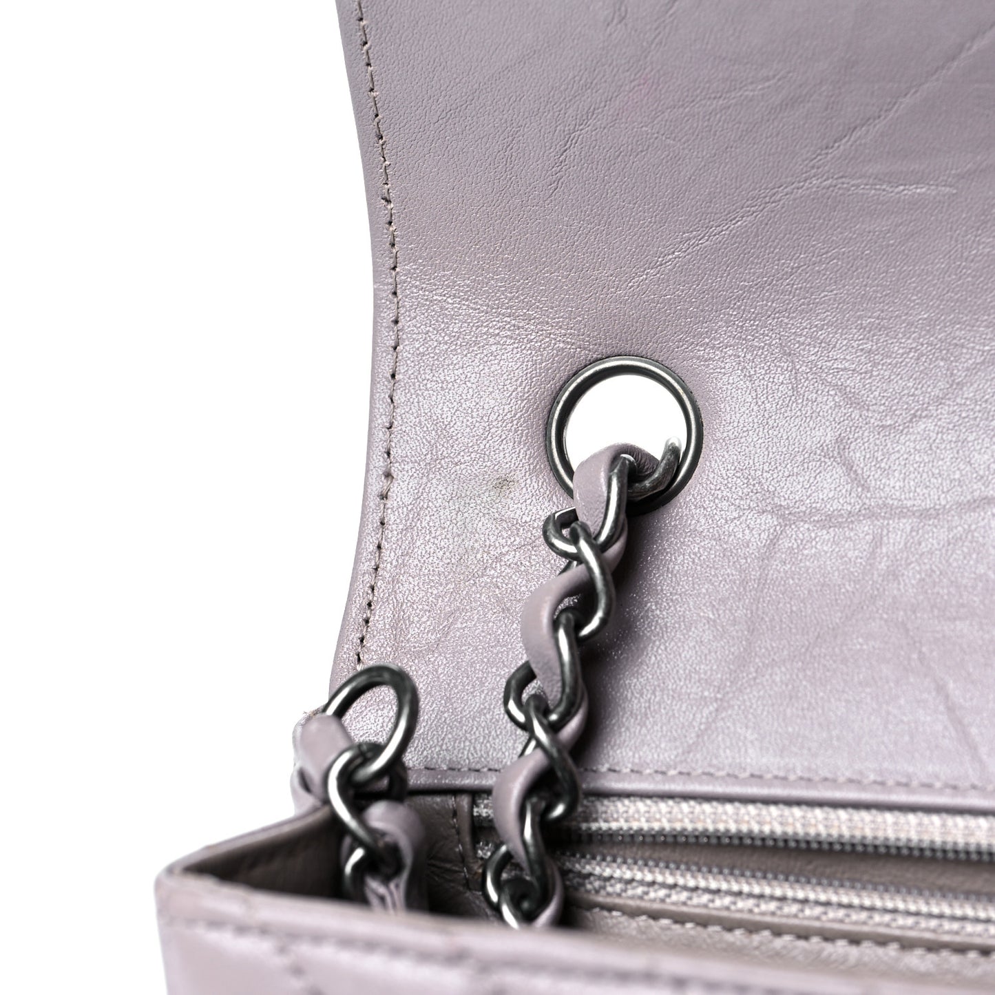 Iridescent Calfskin Chevron Quilted Mini Rectangular Flap Grey